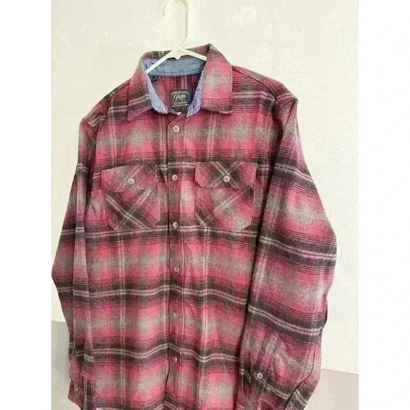 JACHS Flannel Shirt Mens M Red Black Plaid Long Sleeve Button Heritage Midweight - Picture 9 of 12